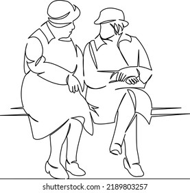 One continuous single drawing line art flat doodle senior, female, outdoor, two, lifestyle, woman, elderly, pensioner. Isolated image hand draw contour on a white background
