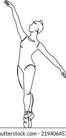 One continuous single drawing line art flat doodle beautiful, dance, ballet, girl, ballerina. Isolated image hand draw contour on a white background
