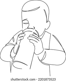 One continuous single drawing line art flat doodle baby, cute, child, food, kid, bottle, love, newborn. Isolated image hand draw contour on a white background
