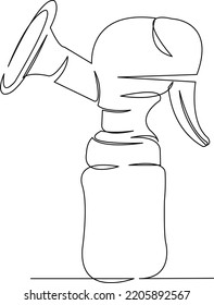Una línea de dibujo única continua arte doodle plano madre, pezón, maternidad, leche, plástico, botella, bebida, comida. Contorno de dibujo a mano de imagen aislada en un fondo blanco
