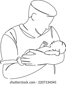 One continuous single drawing line art flat doodle parent, child, baby, cute, dad, newborn. Isolated image hand draw contour on a white background
