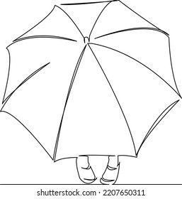 One continuous single drawing line art flat doodle leg, umbrella, weather, background, outdoor, rain, autumn. Isolated image hand draw contour on a white background
