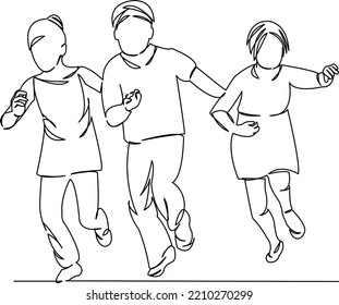 One continuous single drawing line art flat doodle kid, girl, boy, people, child, sport, run. Isolated image hand draw contour on a white background
