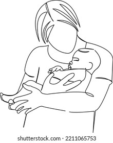 One continuous single drawing line art flat doodle mother, child, baby, family, parent, love, newborn. Isolated image hand draw contour on a white background

