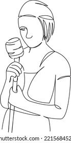 One continuous single drawing line art flat doodle music, microphone, girl, singer, karaoke, singing, musician. Isolated image hand draw contour on a white background
