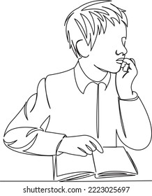 One continuous single drawing line art flat doodle student, college, education, school, teenager, class. Isolated image hand draw contour on a white background
