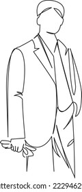 One continuous single drawing line art flat doodle male, man, gentleman, handsome, people, fashion. Isolated image hand draw contour on a white background
