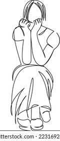 Una línea de dibujo continua de una chica de garabato plano, hembra, joven, feliz, mujer, hermosa, ocio, belleza. Contorno de dibujo a mano de imagen aislada en un fondo blanco
