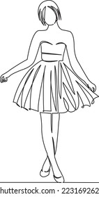 Una línea de dibujo continua de un doodle plano chic, hermoso, chica, modelo, mujer, moda, belleza, elegancia. Contorno de dibujo a mano de imagen aislada en un fondo blanco

