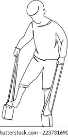 Una línea de dibujo continua de un pie de garabato plano, niño, juego, dibujos animados, gente, diversión, deporte. Contorno de dibujo a mano de imagen aislada en un fondo blanco
