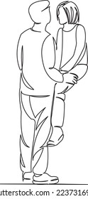Una línea de dibujo continua arte de garabato plano amor, pareja, estilo de vida, dos, hembra, felicidad. Contorno de dibujo a mano de imagen aislada en un fondo blanco
