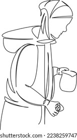 Eine durchgängige Linie für die Zeichnung Kunst flach doodle Zitrone, Getränk, Mädchen, Trinken, Obst, Limonade. Einziger handgezeichneter Hintergrund
