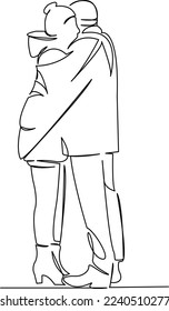 Una línea de dibujo continua de arte liso de garabato, chal, amor, mujer, hombre, pareja, relación, recreación. Contorno de dibujo a mano de imagen aislada en un fondo blanco
