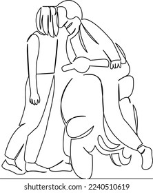 One continuous single drawing line art flat doodle couple, young, love, woman, man, girl, bike, male. Isolated image hand draw contour on a white background

