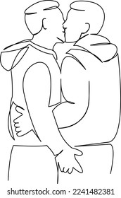 Una línea de dibujo continua de arte de garabato plano compañero, amor, novio, dos, homosexual, pareja, romántico. Contorno de dibujo a mano de imagen aislada en un fondo blanco
