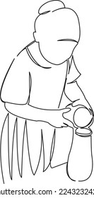 One continuous single drawing line art flat doodle girl, woman, female, drink, decanter, food, pour. Isolated image hand draw contour on a white background
