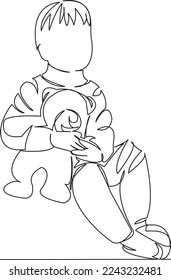 One continuous single drawing line art flat doodle kid, childhood, child, boy, little, toy, bear. Isolated image hand draw contour on a white background
