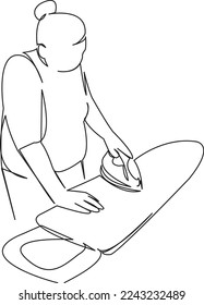 One continuous single drawing line art flat doodle cloth, laundry, ironing, board, iron, domestic, housewife, electrical. Isolated image hand draw contour on a white background
