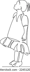 One continuous single drawing line art flat doodle girl, beautiful, kid, female, fashion, beauty. Isolated image hand draw contour on a white background
