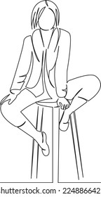 One continuous single drawing line art flat doodle girl, young, beautiful, female, model, chair, sitting. Isolated image hand draw contour on a white background
