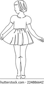 One continuous single drawing line art flat doodle element, dance, girl, young, dancer, beautiful. Isolated image hand draw contour on a white background
