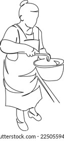 One continuous single drawing line art flat doodle  kitchen, cooking, grandmother, pie, biscuit, food, home, bakery. Isolated image hand draw contour on a white background
