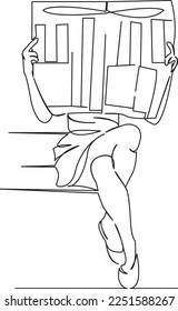 Una línea de dibujo continua de un periódico de doodle plano, mujer, mujer, joven, persona, noticias. Contorno de dibujo a mano de imagen aislada en un fondo blanco
