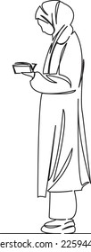One continuous single drawing line art flat doodle hand, muslim, book, woman, student, female, islam, study. Isolated image hand draw contour on a white background
