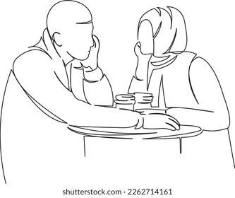 One continuous single drawing line art flat doodle couple, love, arab, muslim, young, coffee, man, family, woman, tea, islam. Isolated image hand draw contour on a white background
