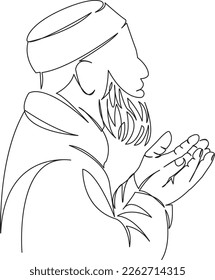 One continuous single drawing line art flat doodle religious, muslim, religion, culture, pray, islam, arab, mosque, islamic. Isolated image hand draw contour on a white background
