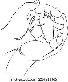 One continuous single drawing line art flat doodle hand, toe, finger, baby, infant, feet, child, family, leg, father. Isolated image hand draw contour on a white background
