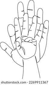 One continuous single drawing line art flat doodle hand, baby, family, mom, mother, newborn, love, dad . Isolated image hand draw contour on a white background
