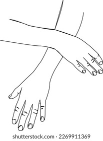Un símbolo de doodle plano, mano, concepto, brazo, gesto, dedo, muñeca. Contorno de dibujo a mano de imagen aislada en un fondo blanco
