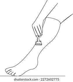 One continuous single drawing line art flat doodle  hand, razor, body, leg, care, skin, woman. Isolated image hand draw contour on a white background
