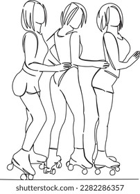One continuous single drawing line art flat doodle girl, female, woman, roller, young, skate, sport, beauty. Isolated image hand draw contour on a white background
