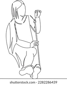Una línea de dibujo continua de un doodle plano aislado, malvavisco, fuego, niña, niño, estilo de vida, diversión, vacaciones, ocio, bosque, comida. Contorno de dibujo a mano de imagen aislada en un fondo blanco
