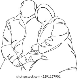 One continuous single drawing line art flat doodle  symbol, woman, man, old, couple, lifestyle, together, adult, two. Isolated image hand draw contour on a white background
