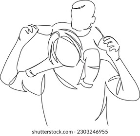 One continuous single drawing line art flat doodle  mother, child, childhood, family, woman, love, fun, shoulder, happiness. Isolated image hand draw contour on a white background
