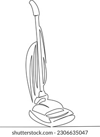 Eine durchgängige Einziehlinie Kunst flach doodle Vakuum, sauberer, häuslich, zu Hause, Arbeit, Ausrüstung, Staub, Gerät, Reinigung. Einziger handgezeichneter Hintergrund
