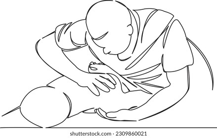 One continuous single drawing line art flat doodle  treatment, hand, massage, therapy, masseur, care, professional, therapist, massaging. Isolated image hand draw contour on a white background
