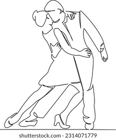 One continuous single drawing line art flat doodle dance, fashion, couple, woman, man. Isolated image hand draw contour on a white background
