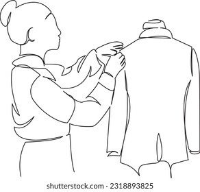 One continuous single drawing line art flat doodle  studio, business, fashion, designer, dressmaker. Isolated image hand draw contour on a white background
