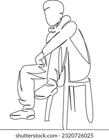 One continuous single drawing line art flat doodle  male, man, chair, guy, background, fashion, sitting. Isolated image hand draw contour on a white background
