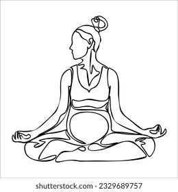 One continuous single drawing line Vector illustration of yoga pose for pregnant. International yoga day.