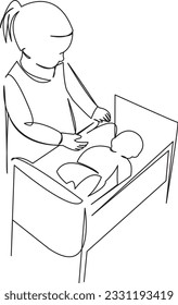 Una línea de dibujo continua arte de garabato plano niños, niñas, niños, niños, juguetes, muñecas, diversión. Contorno de dibujo a mano de imagen aislada en un fondo blanco
