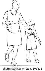 One continuous single drawing line art flat doodle  love, mother, baby, family, happy, motherhood, pregnancy, belly, child. Isolated image hand draw contour on a white background
