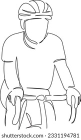 One continuous single drawing line art flat doodle  bicycle, cyclist, bike, sport, biker, man, athlete, racer. Isolated image hand draw contour on a white background
