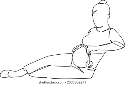 One continuous single drawing line art flat doodle  pregnancy, belly, woman, headphone, mother, maternity, pregnant, music, abdomen. Isolated image hand draw contour on a white background
