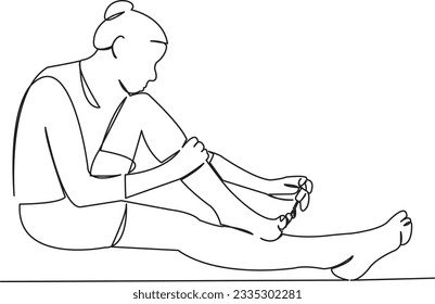 One continuous single drawing line art flat doodle  nail, pedicure, woman, female, leg, care, home, leisure, finger. Isolated image hand draw contour on a white background
