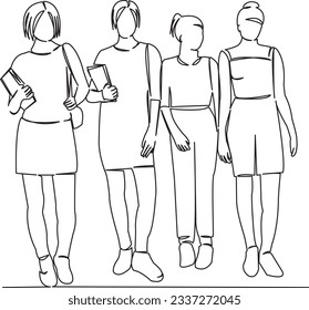 One continuous single drawing line art flat doodle  girl, kid, schoolgirl, school, education, student, class, lesson. Isolated image hand draw contour on a white background
